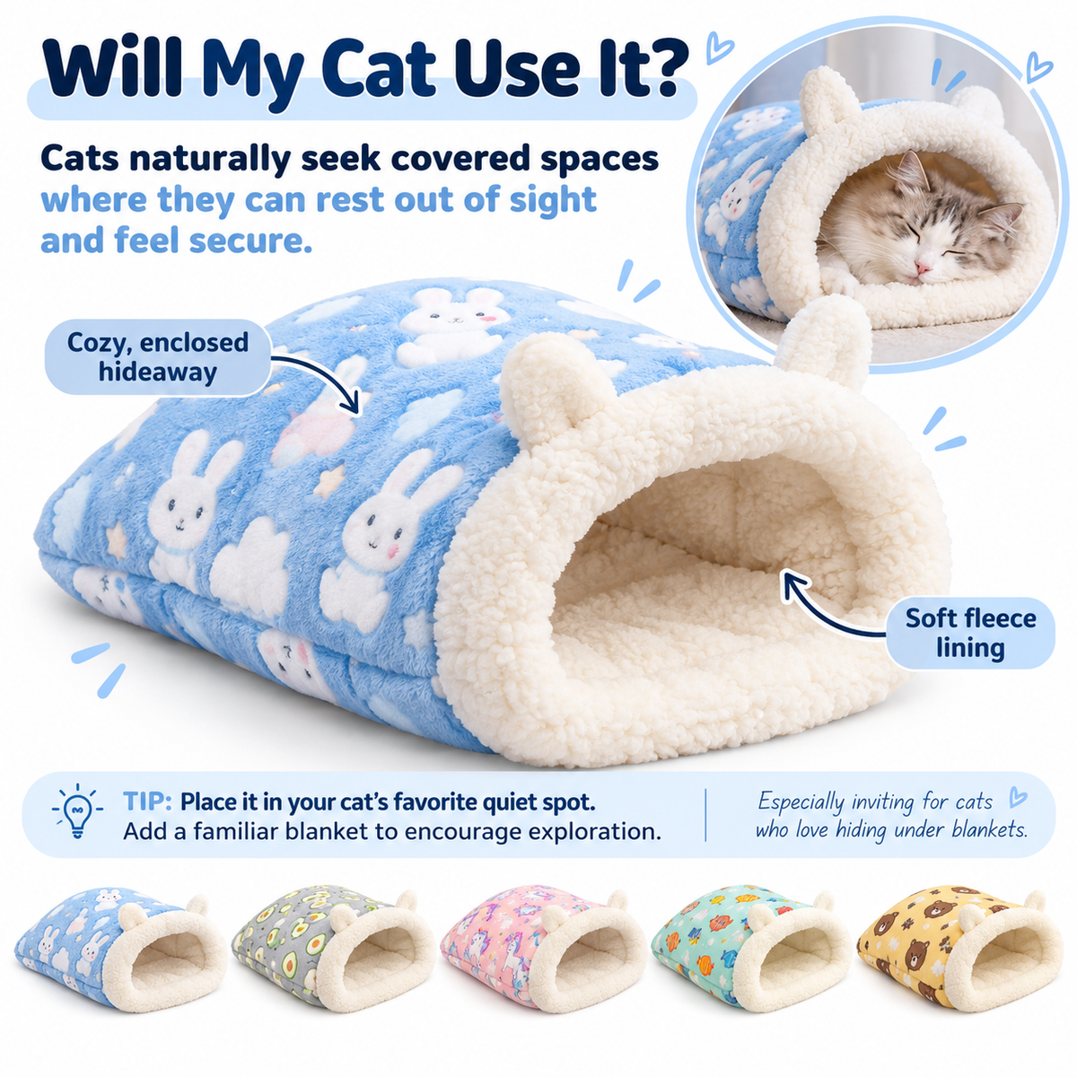 Cozy Sleeping Bag for Cats & Small Dogs